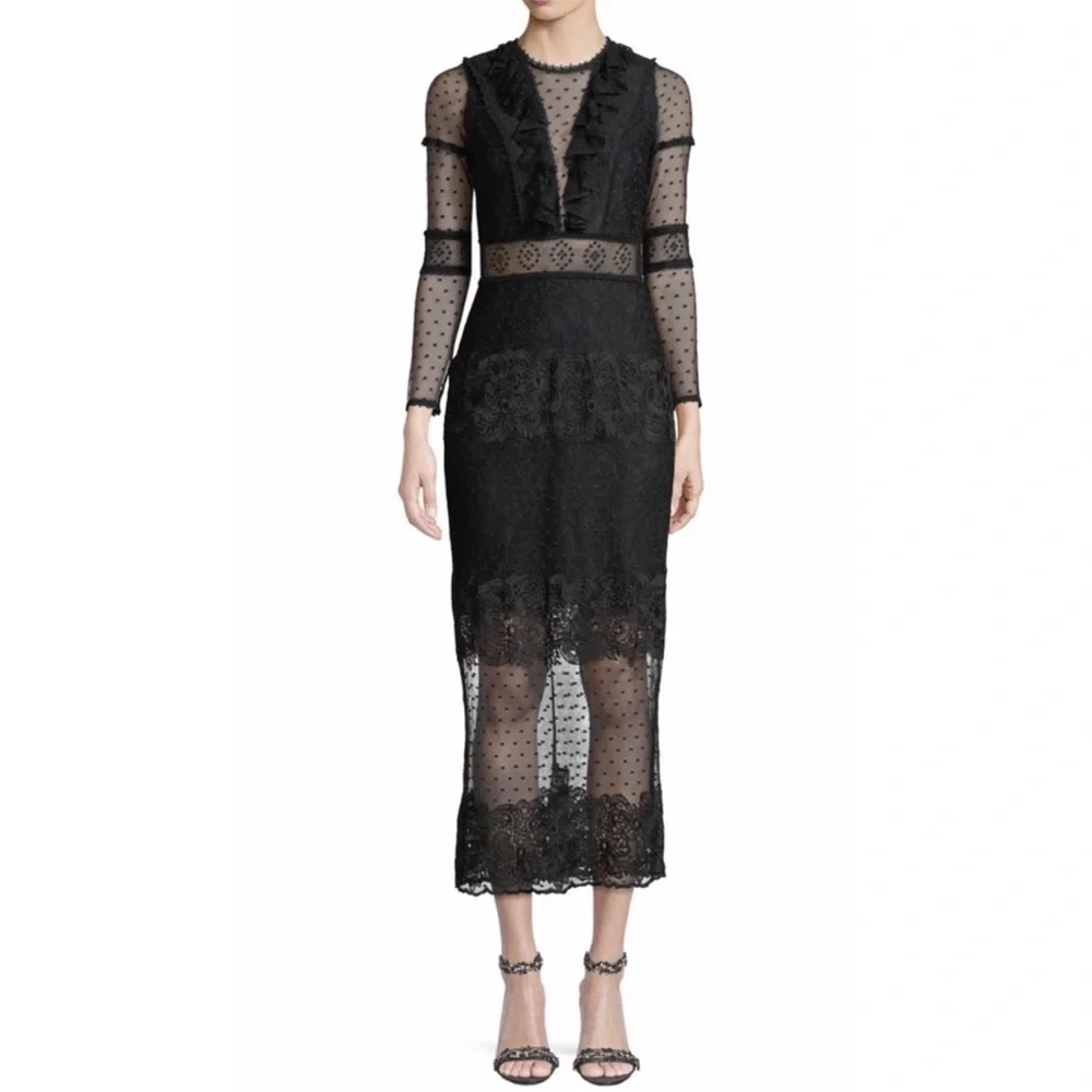 Alexis | Dresses | Alexis Elize Long Sleeve Lace Midi Dress In Black Xs |  Poshmark